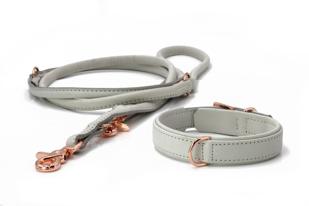 AMICI Stijvolle Set Halsband + Riem Lichtgrijs